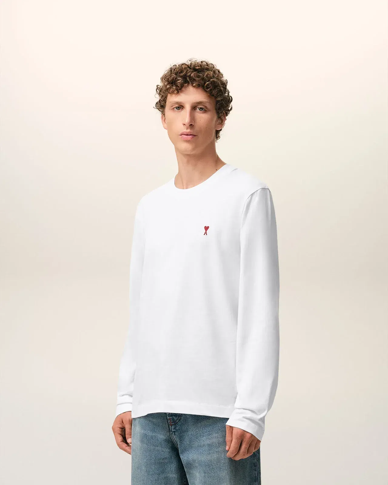 White Cotton longsleeves t-shirt with Ami De Coeur