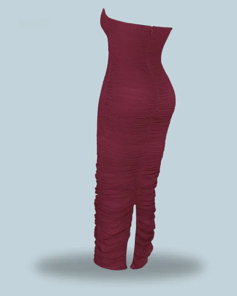 HOUSE OF CB Sapphire Wine Gathered Maxi Dress
