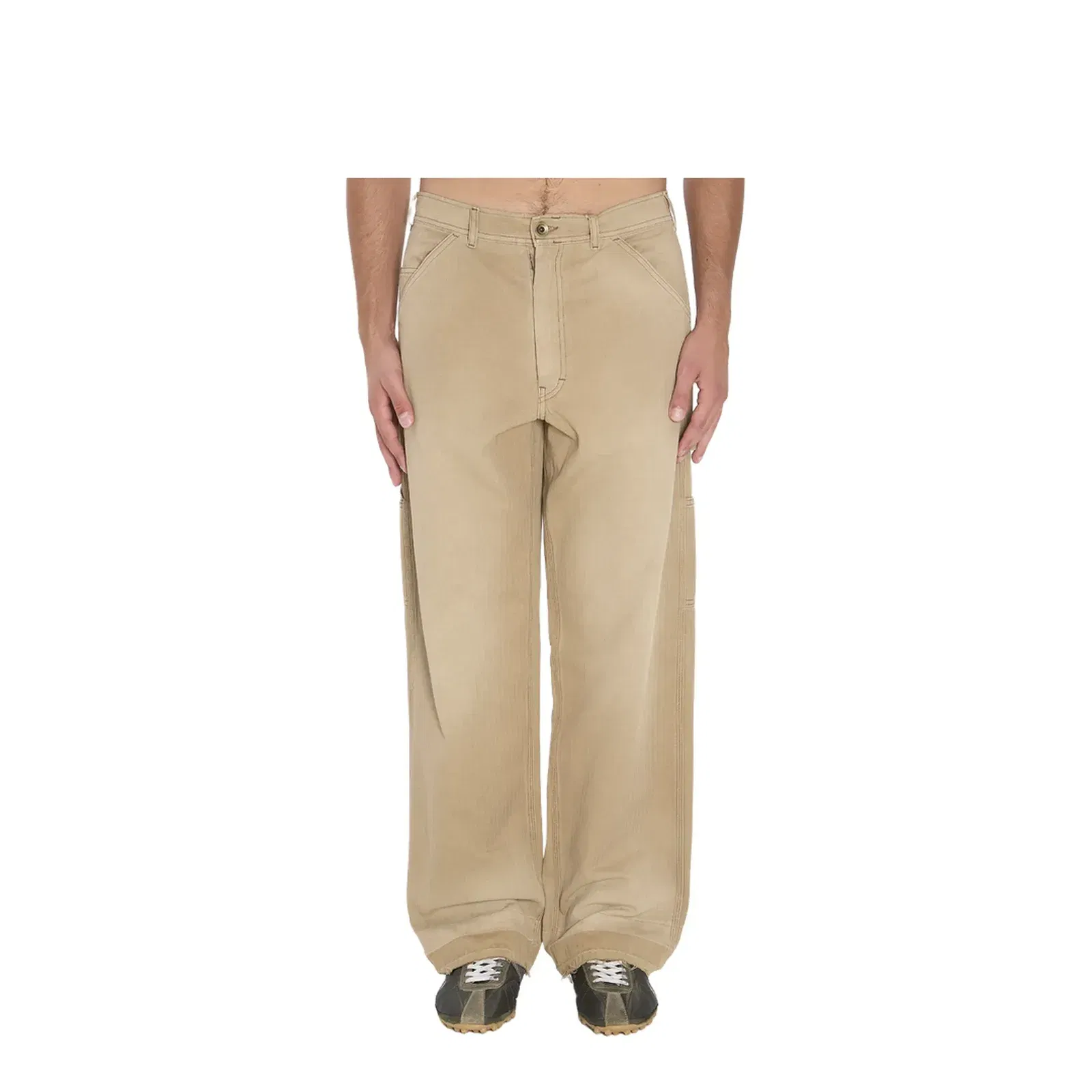 Beige Herringbone Trousers