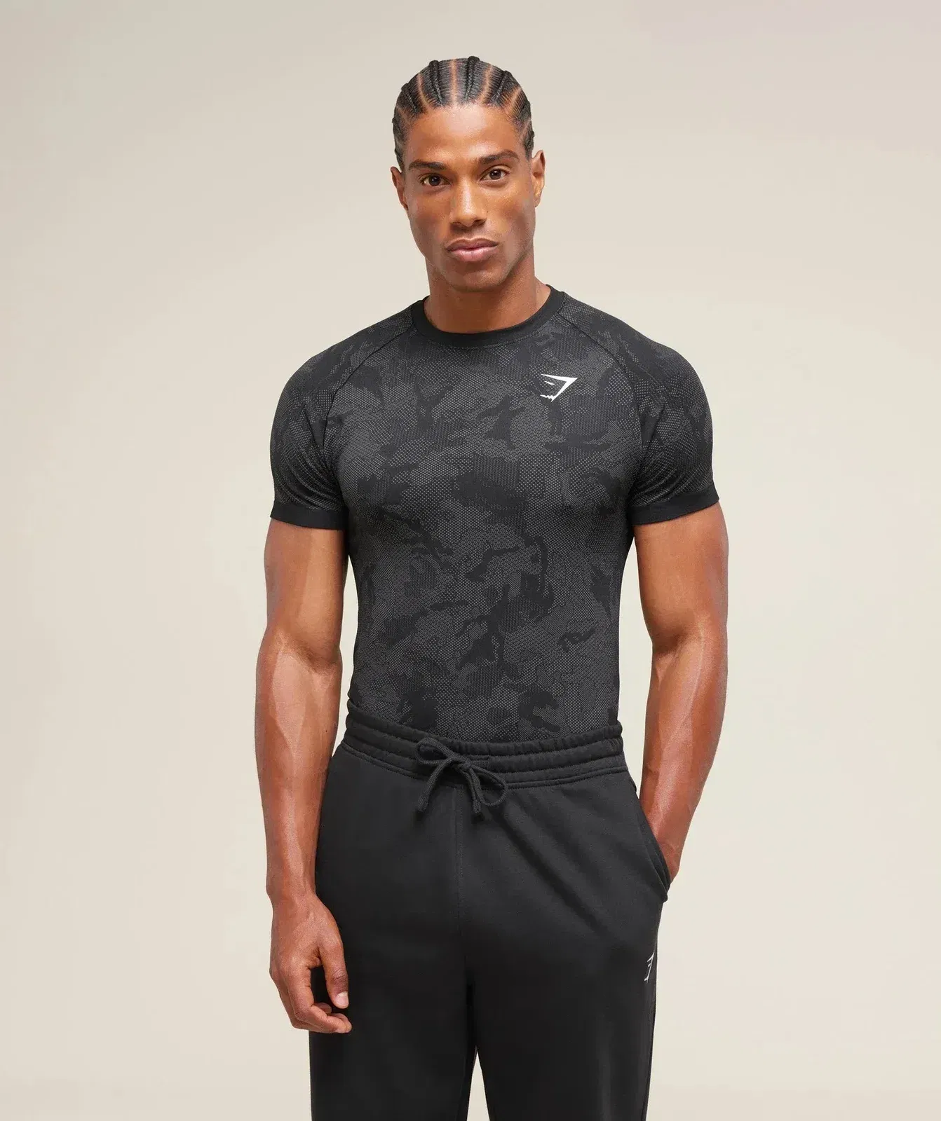 Gymshark Geo Seamless T-Shirt Black/Charcoal Grey
