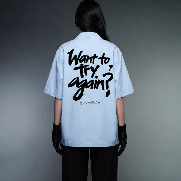 Forfksake Try Harder Light Blue Bowling Shirt