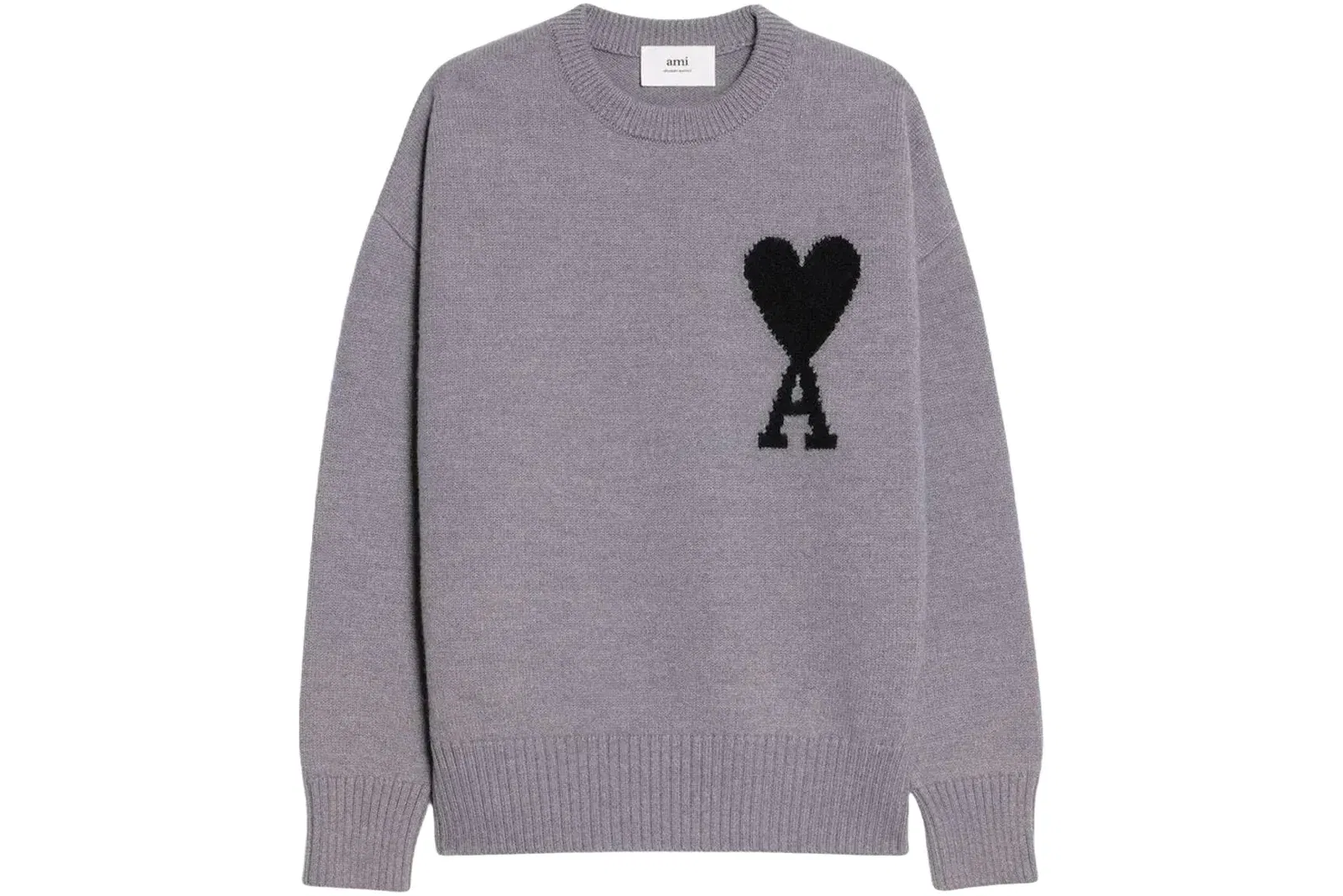 Ami Paris Ami de Coeur Merino Wool Crewneck Jumper Grey/Black