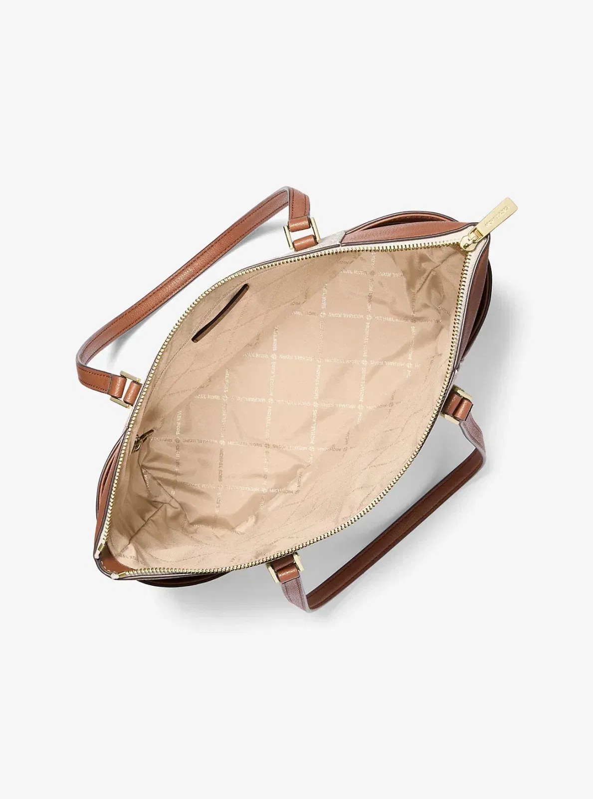 Michael Kors Charlotte Large Logo and Leather Top-Zip Tote Bag Vanilla