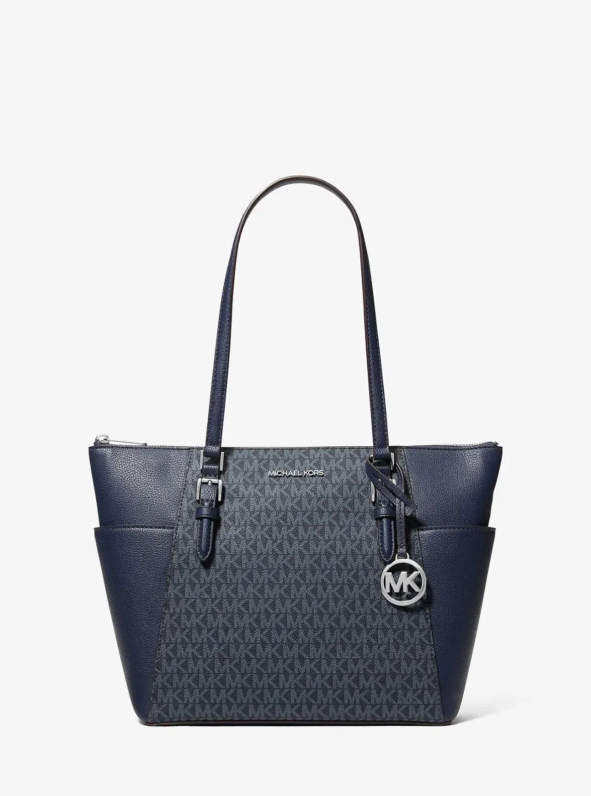 Michael Kors Charlotte Large Logo and Leather Top-Zip Tote Bag Admiral