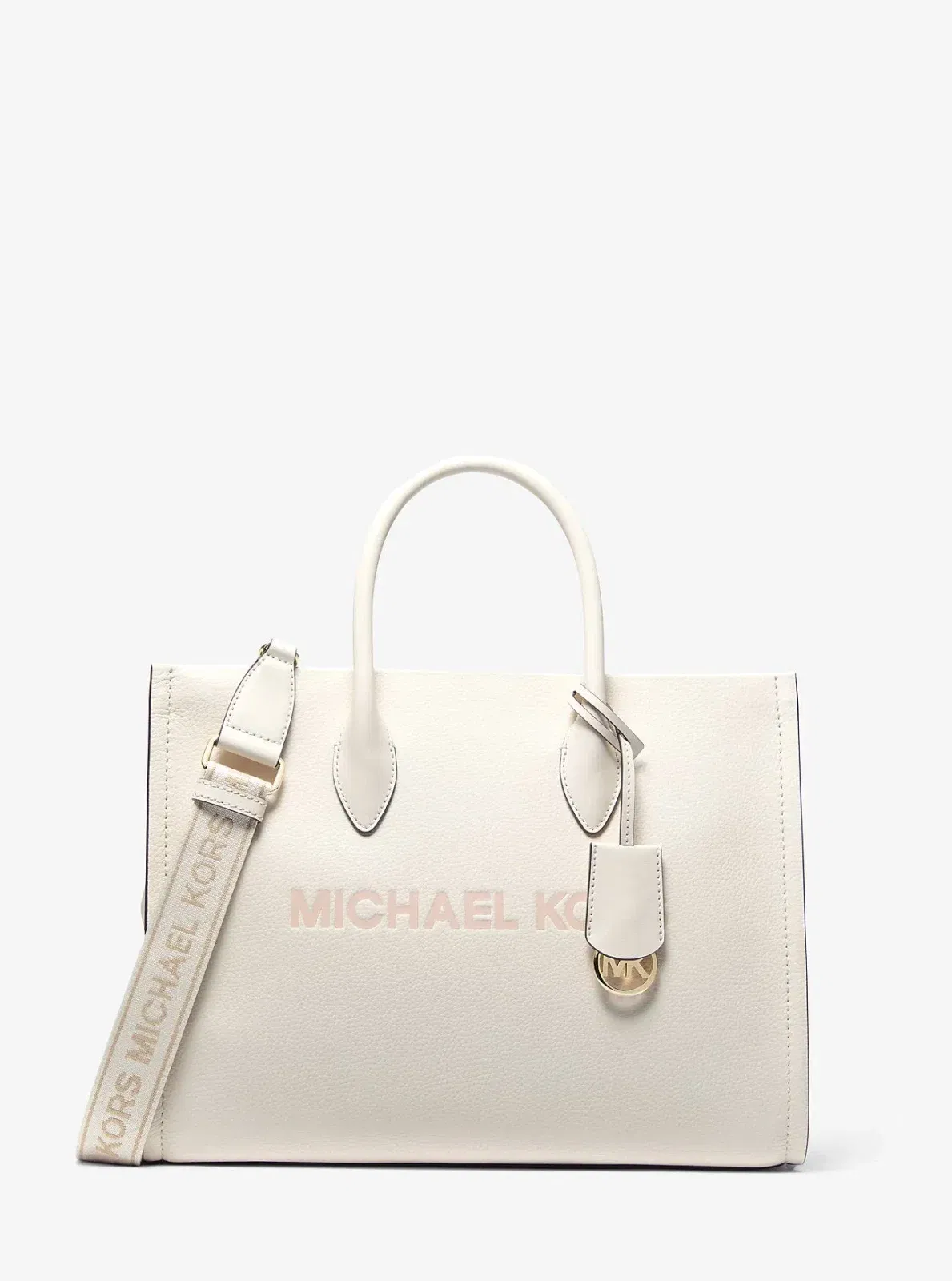 Michael Kors Mirella Medium Pebbled Leather Tote Bag Lt Cream