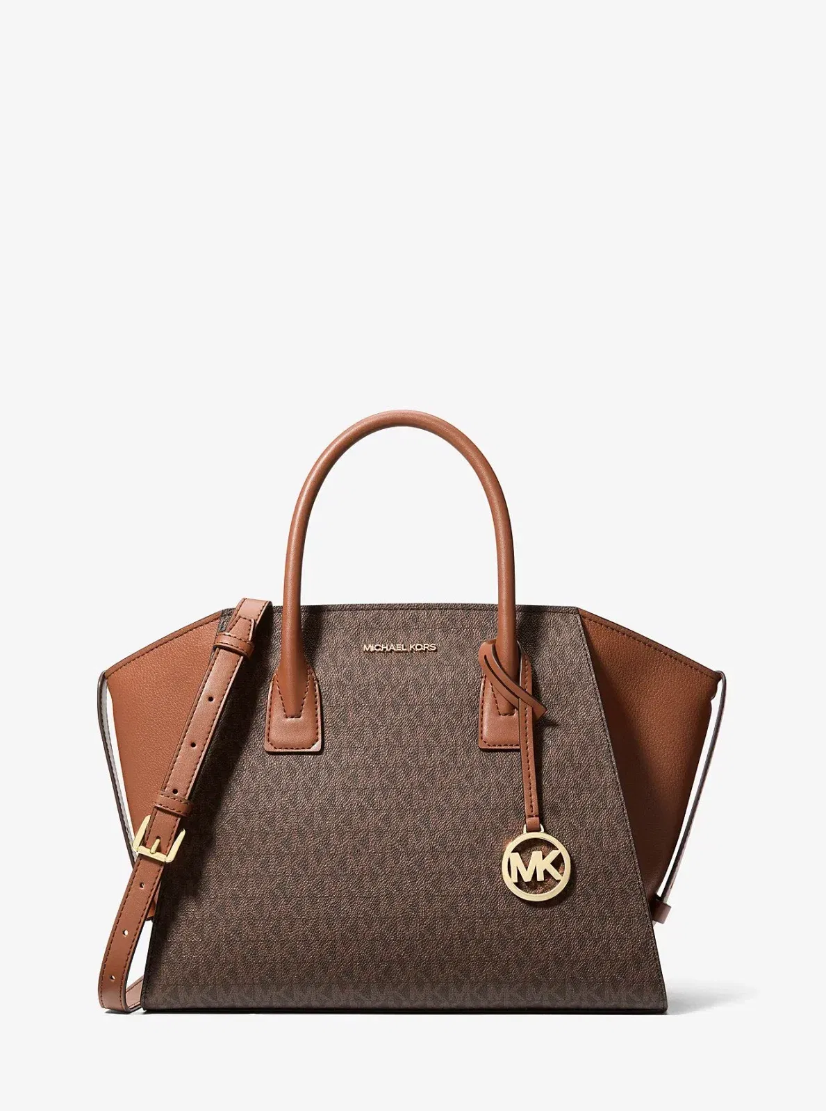 Michael Kors Avril Large Signature Logo Satchel Brown