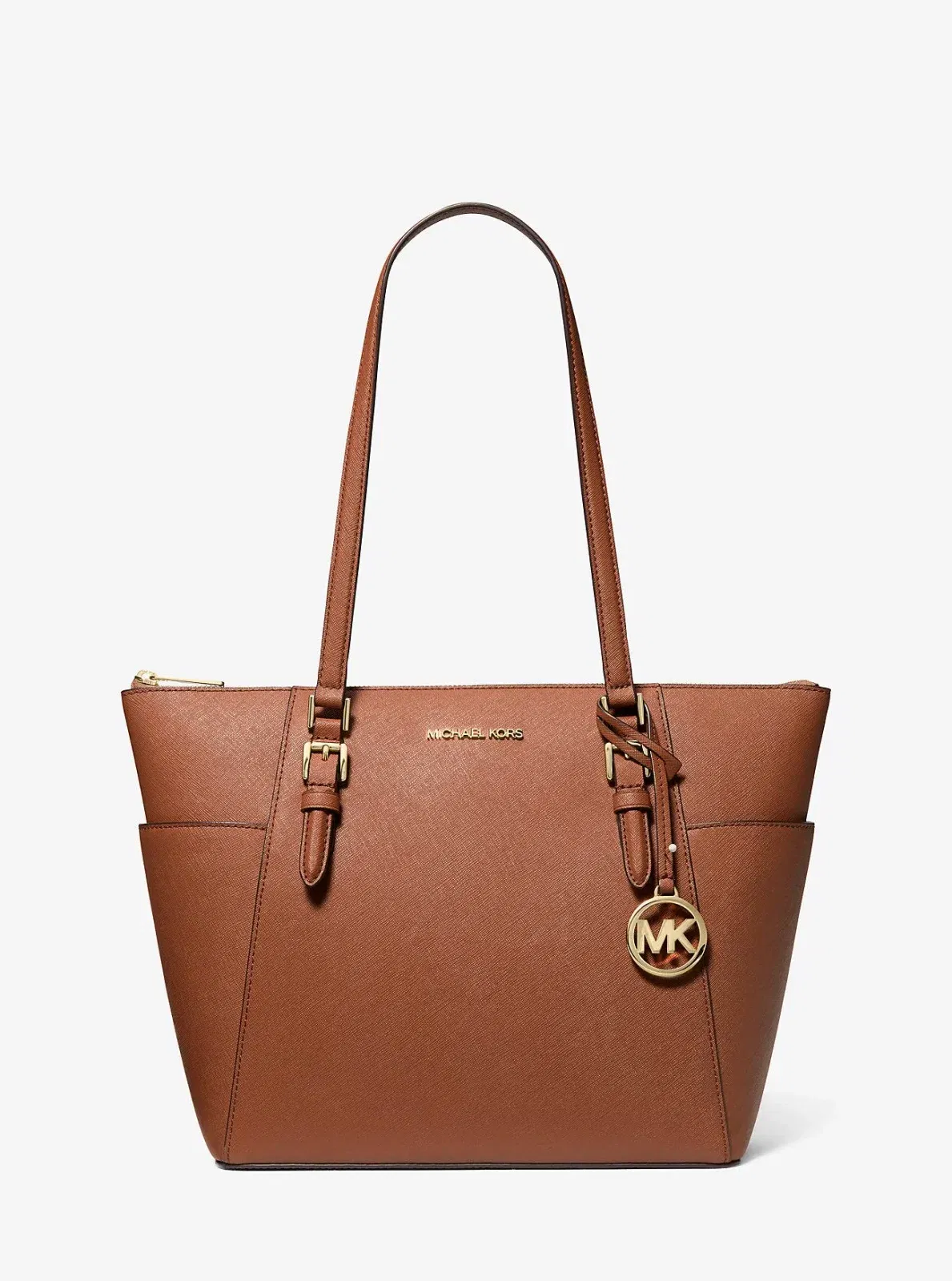 Michael Kors Charlotte Large Saffiano Leather Top-Zip Tote Bag Luggage
