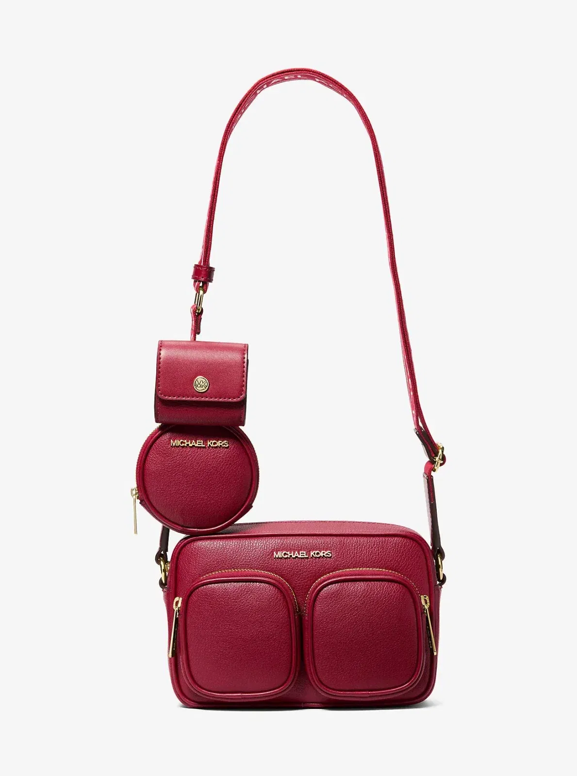 Michael Kors Jet Set Travel Medium Leather Messenger Bag Cherry