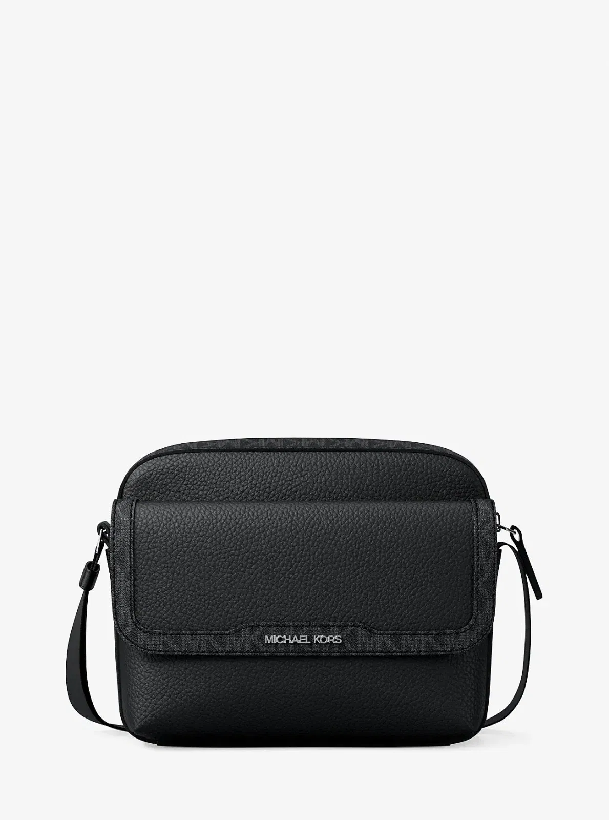 Michael Kors Cooper Medium Pebbled Leather and Signature Logo Camera Crossbody Bag Black