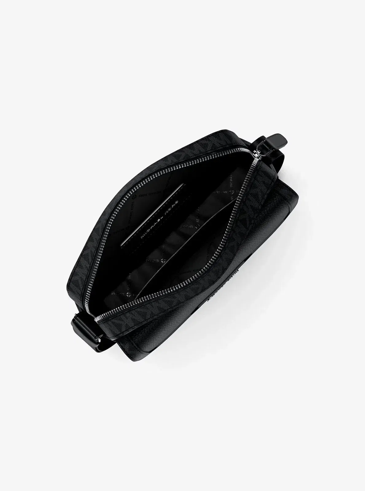 Michael Kors Cooper Medium Pebbled Leather and Signature Logo Camera Crossbody Bag Black