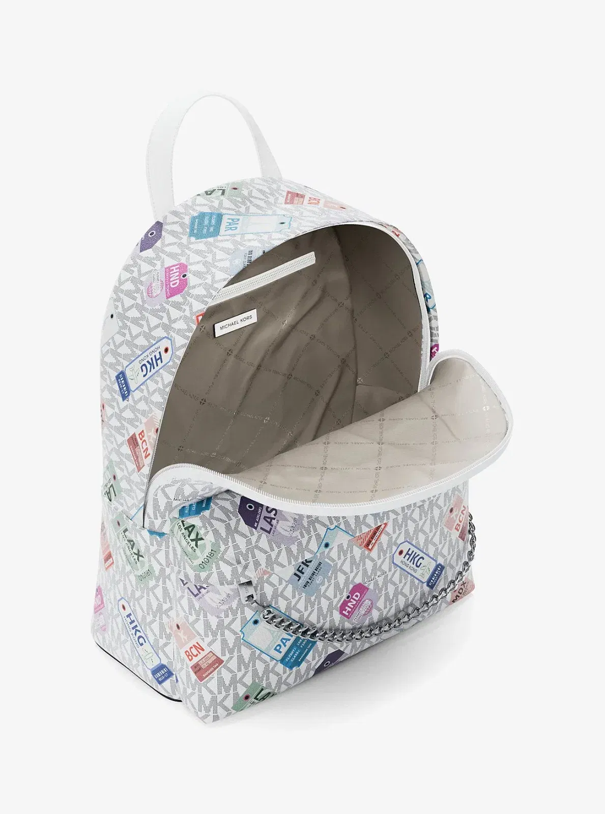 Michael Kors Slater Medium Printed Signature Logo Backpack Optic White
