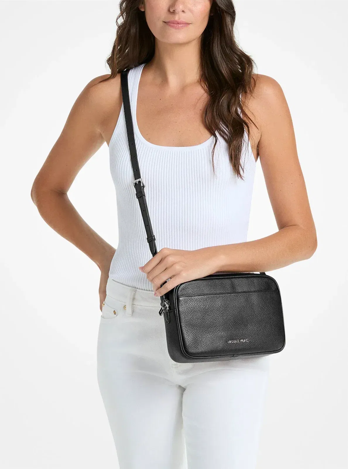 Michael Kors Jet Set Pebbled Leather Camera Crossbody Bag Black