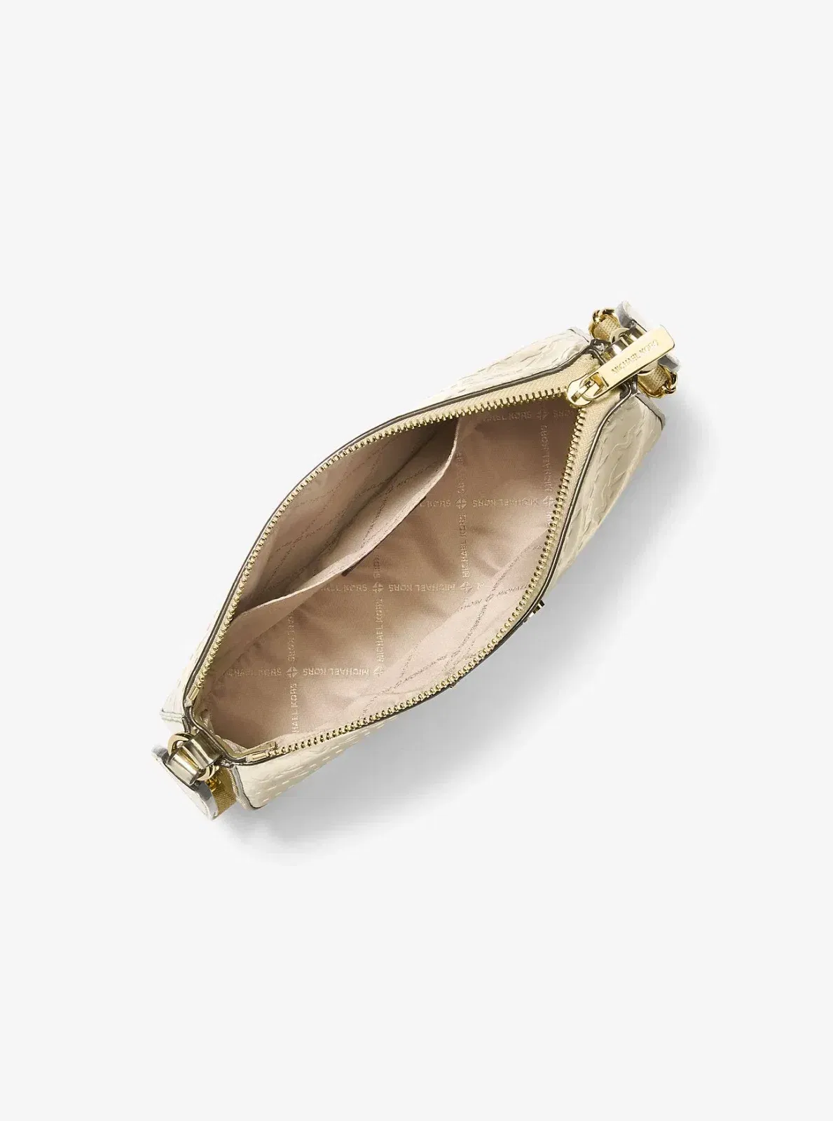 Michael Kors Jet Set Small Metallic Logo Debossed Crossbody Bag with Case for Apple Airpods Pro® Pale Gold
