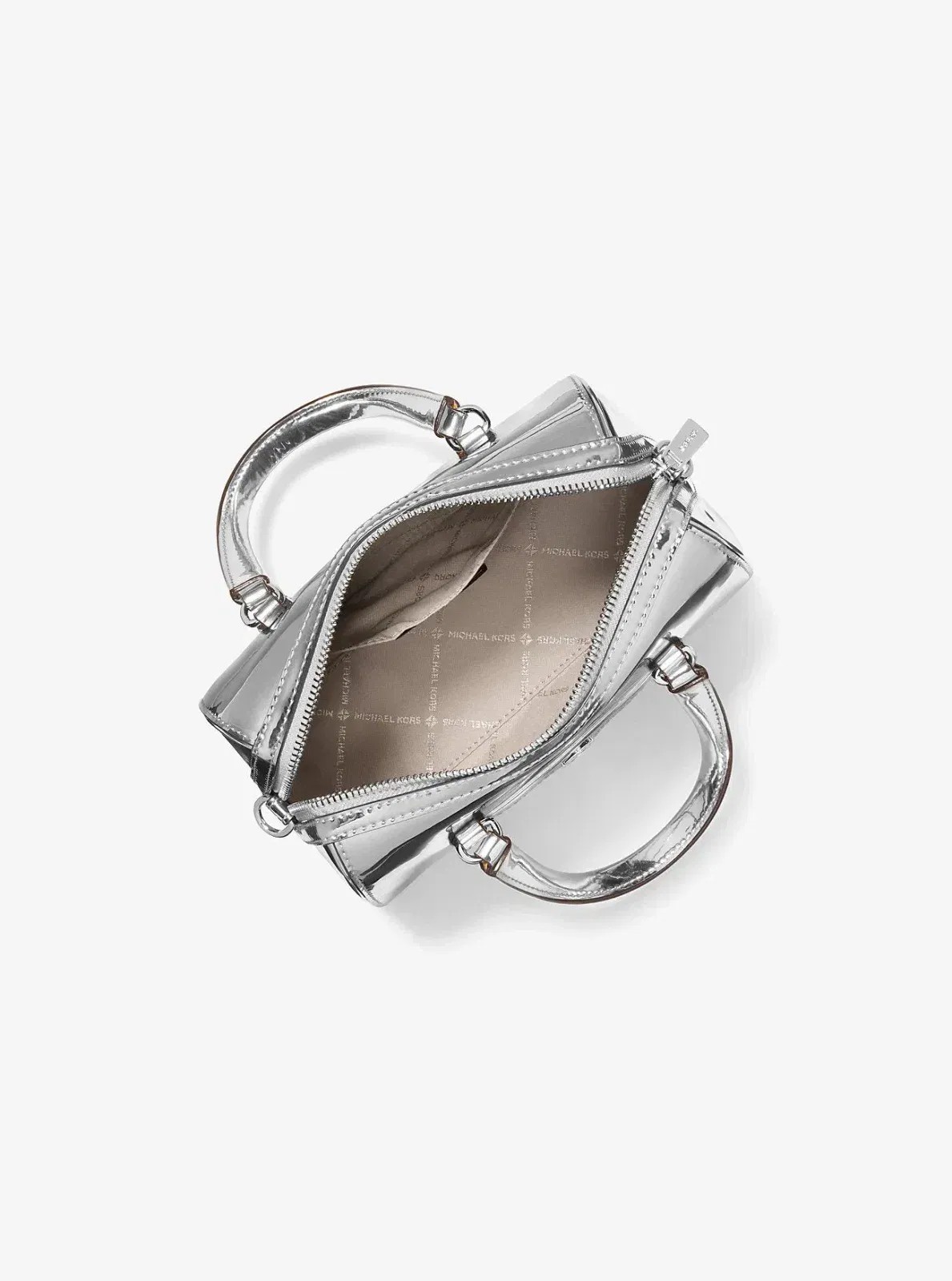 Michael Kors Jet Set Small Patent Duffel Crossbody Bag Silver