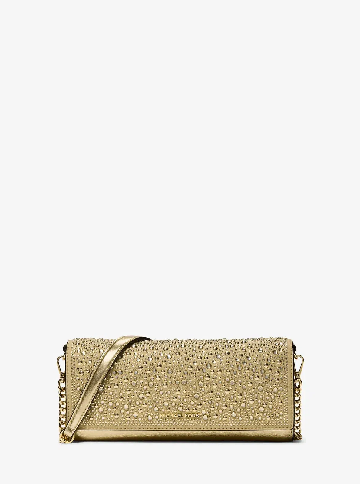 Michael Kors Jet Set Medium Metallic Leather Clutch Pale Gold