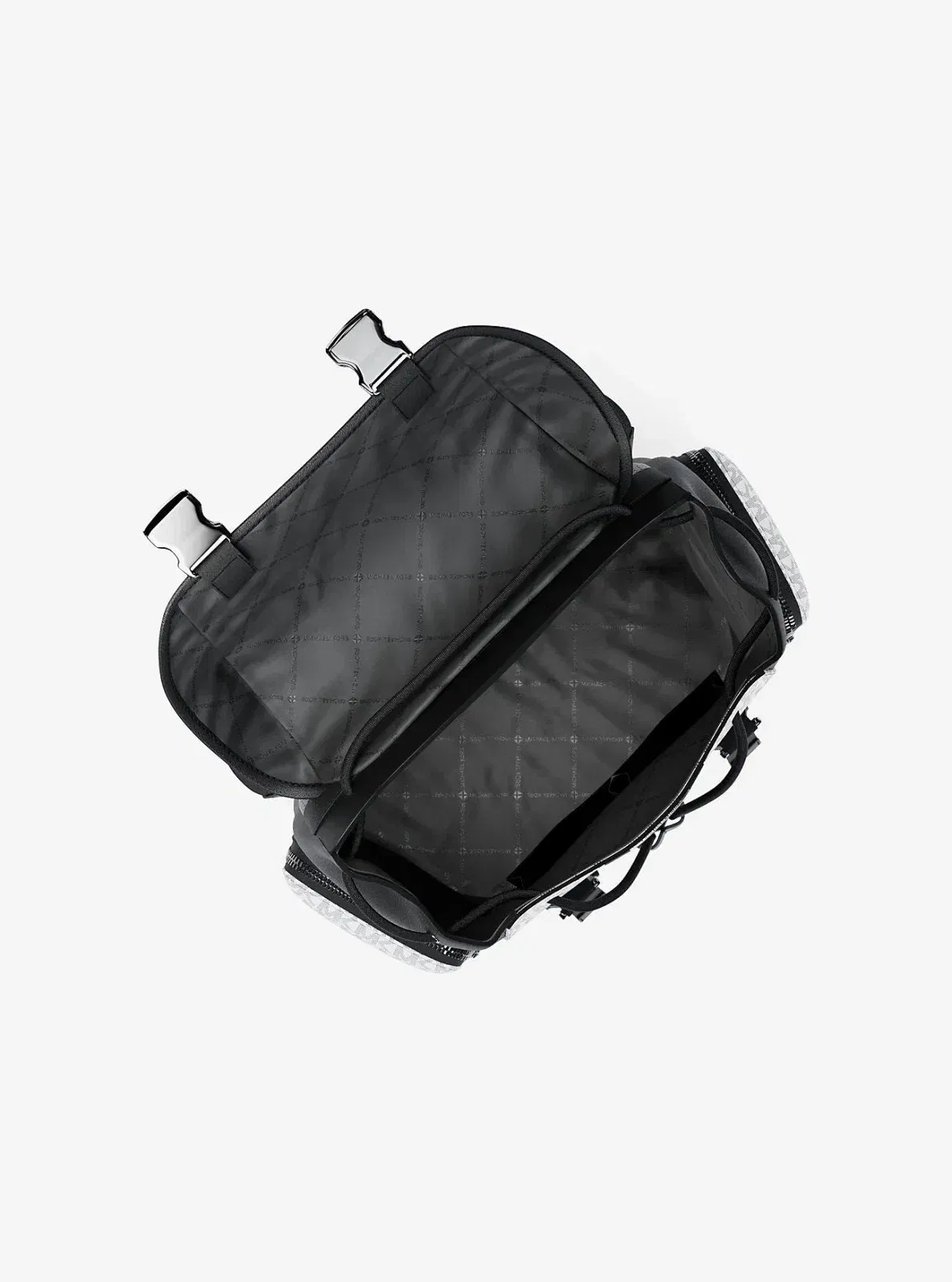 Michael Kors Cooper Metallic Striped Signature Logo Backpack Silver