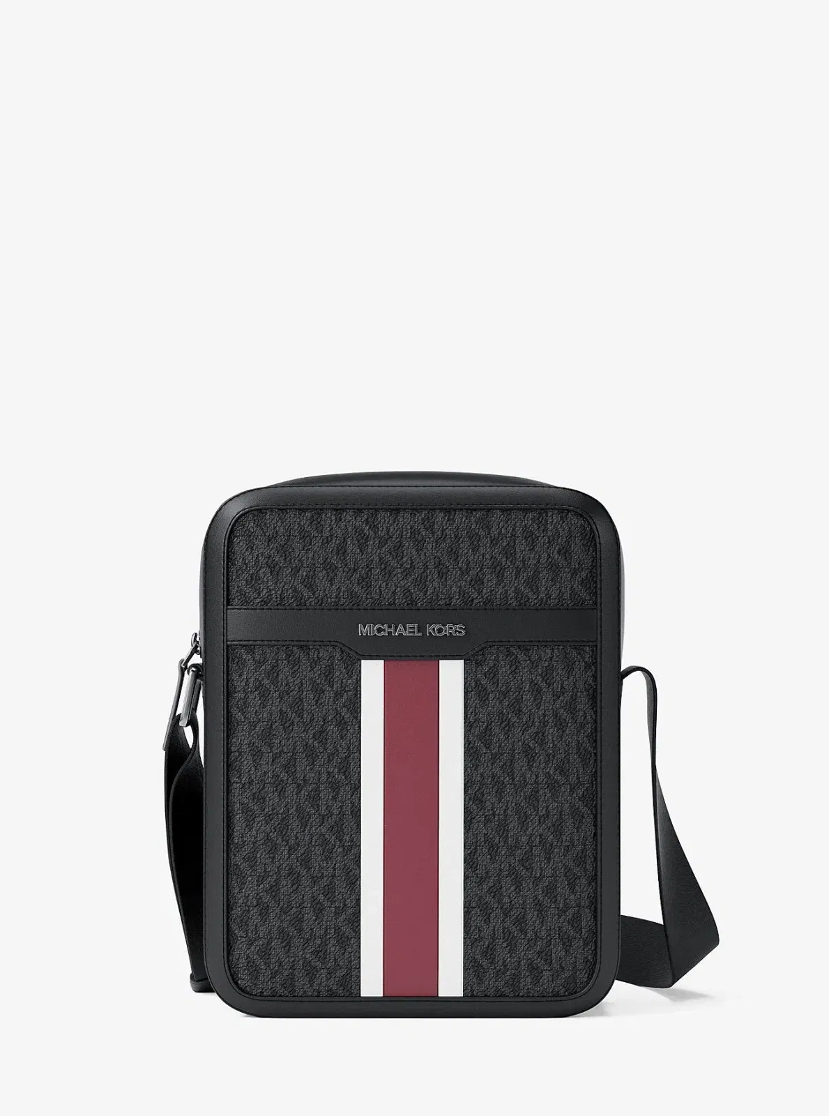 Michael Kors Cooper Striped Signature Logo Flight Bag Cherry