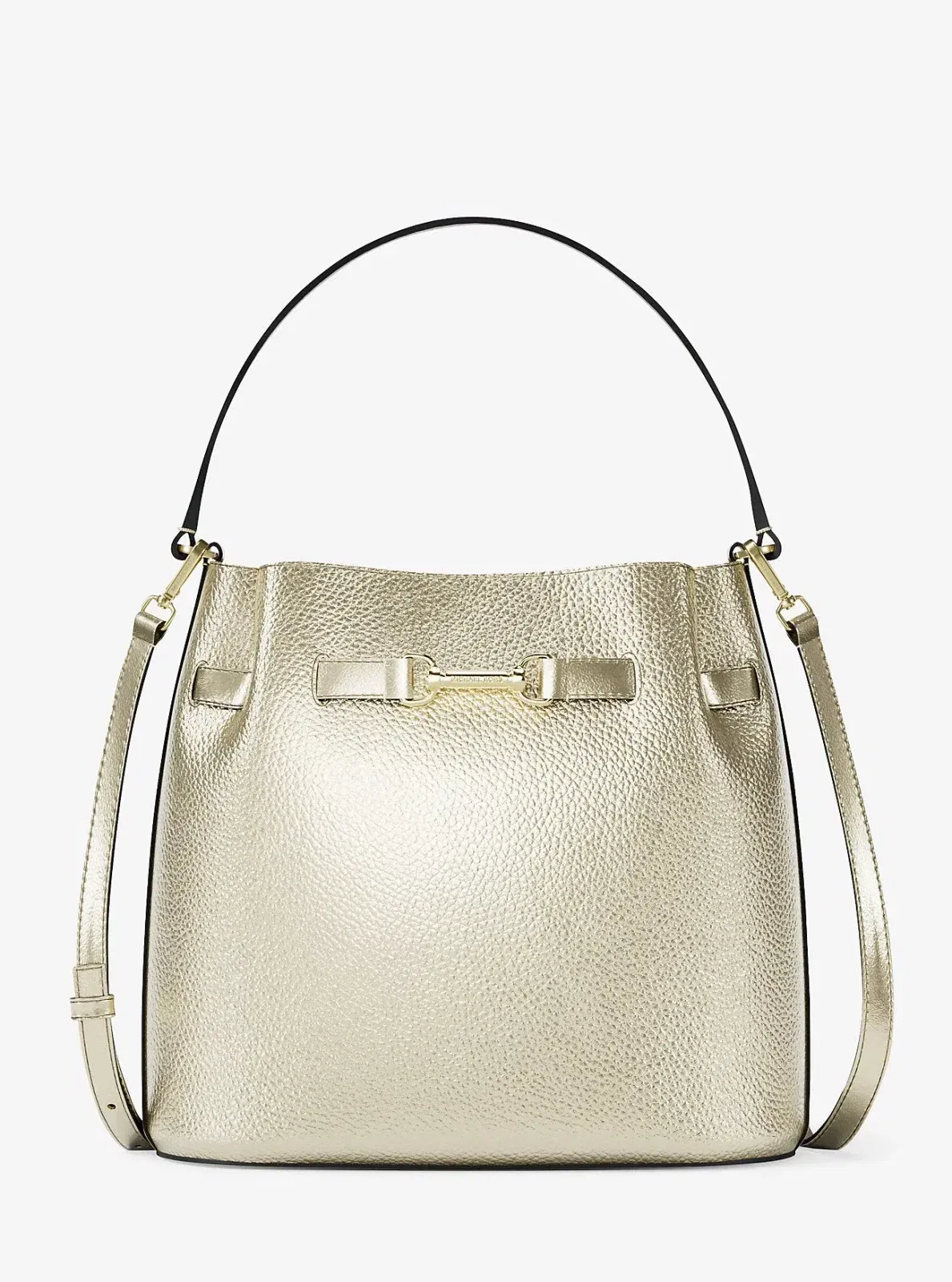 Michael Kors Carson Medium Metallic Convertible Bucket Crossbody Bag Pale Gold