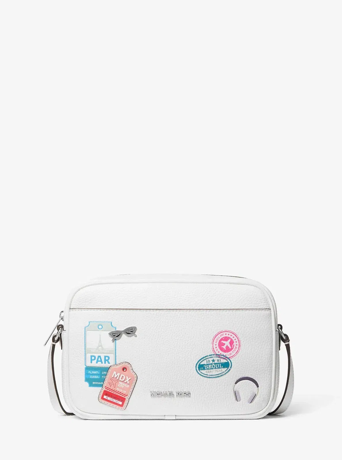 Michael Kors Jet Set Large Embellished Camera Crossbody Bag Optic White