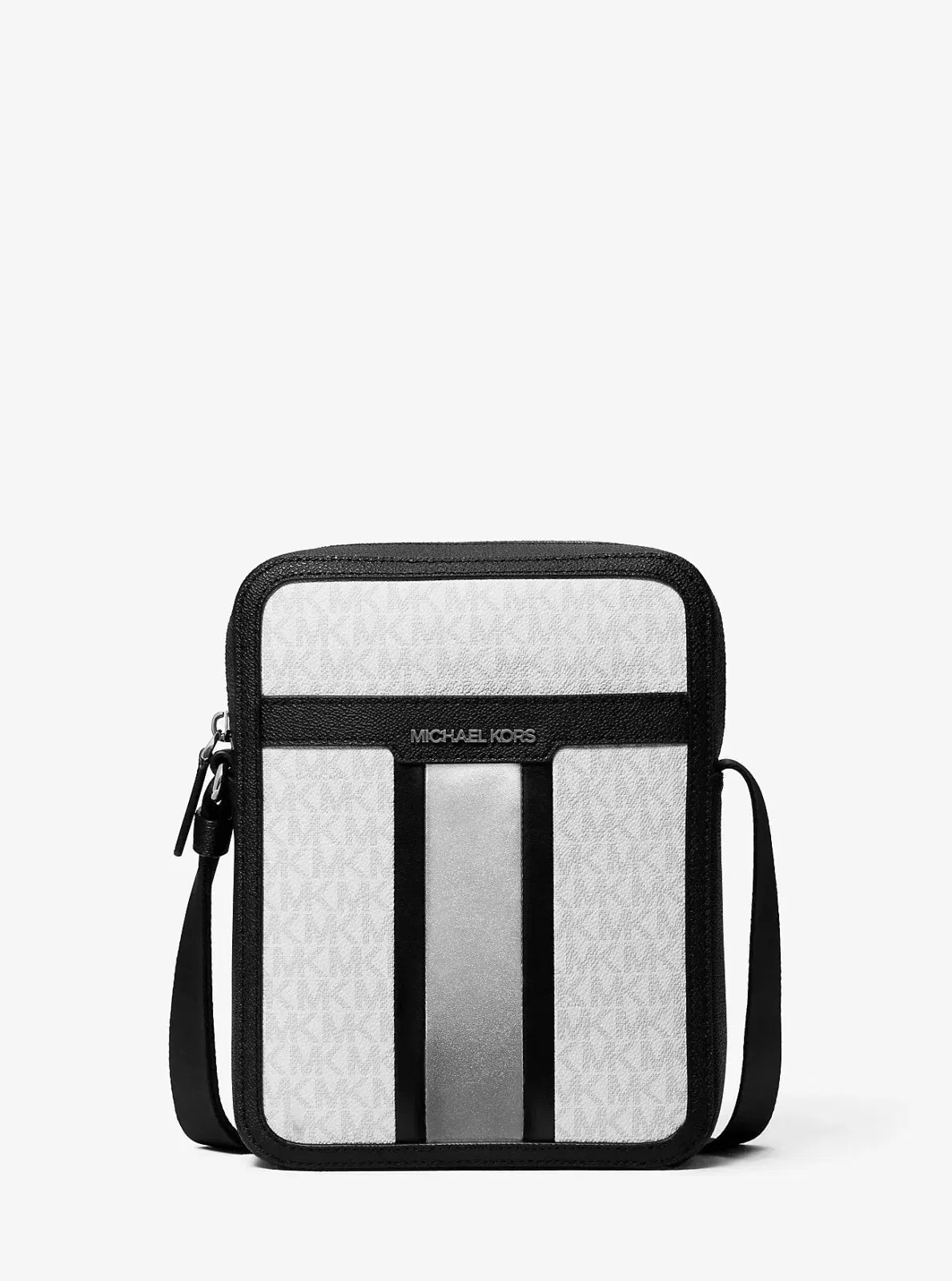Michael Kors Cooper Signature Logo Stripe Flight Bag Silver
