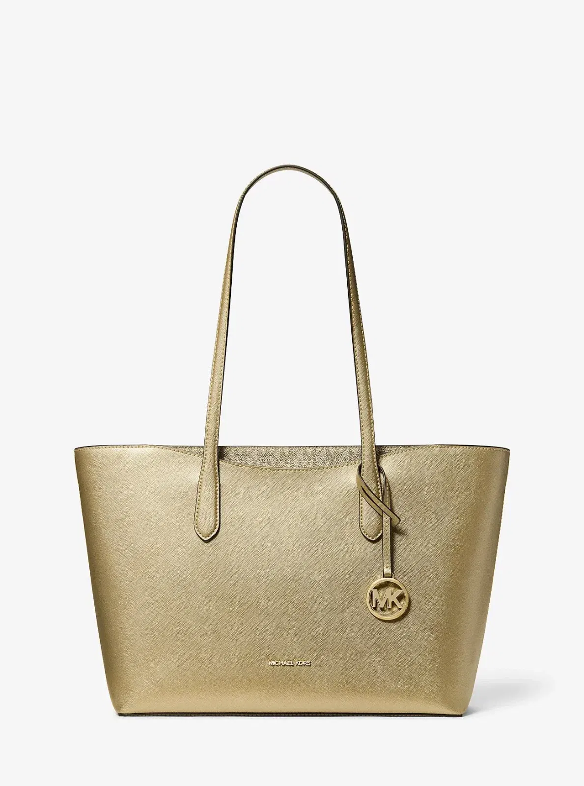 Michael Kors Arden Large Metallic Top-Zip Tote Bag Pale Gold