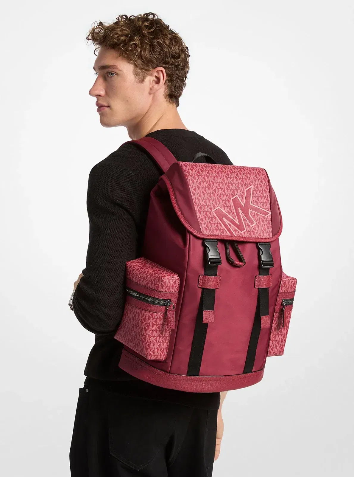 Michael Kors Cooper Signature Logo and Nylon Backpack Cherry