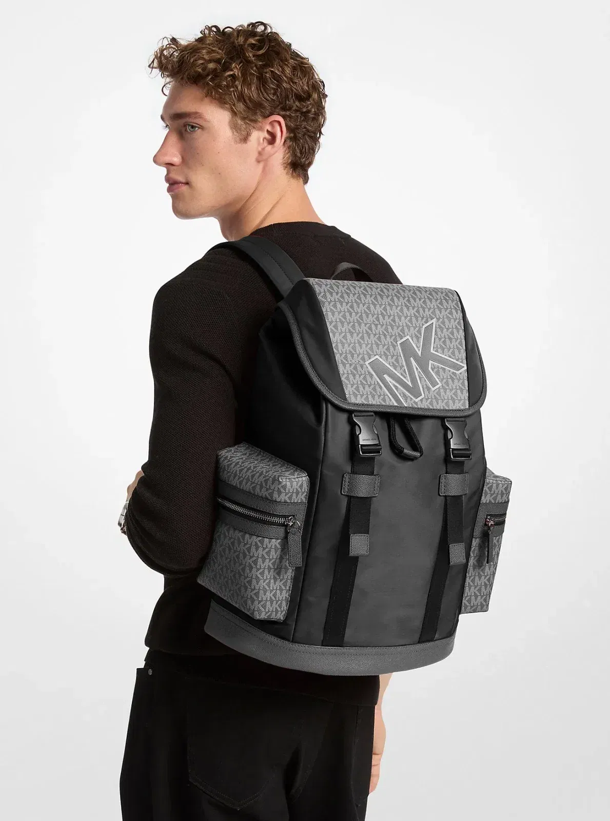 Michael Kors Cooper Signature Logo and Nylon Backpack Gunmetal