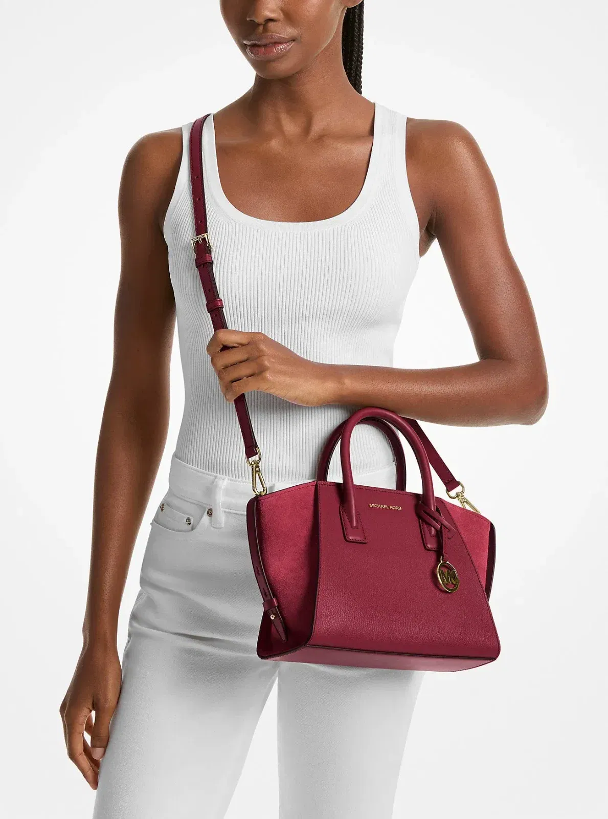 Michael Kors Khai Medium Nylon Messenger Bag Dk Raspberry
