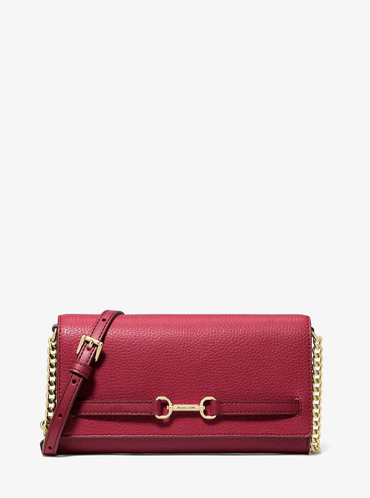 Michael Kors Carson Large Pebbled Leather Convertible Crossbody Bag Cherry
