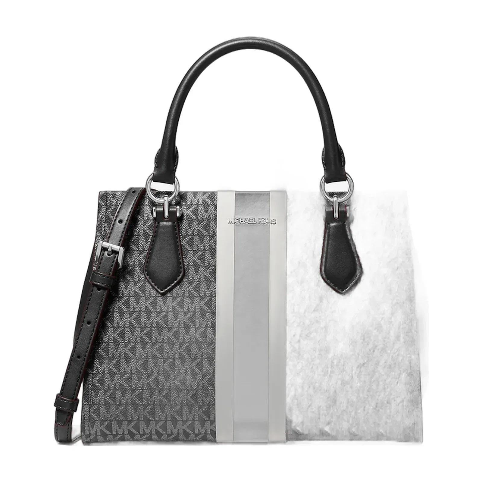 Michael Kors Marilyn Medium Signature Logo Stripe Satchel Black