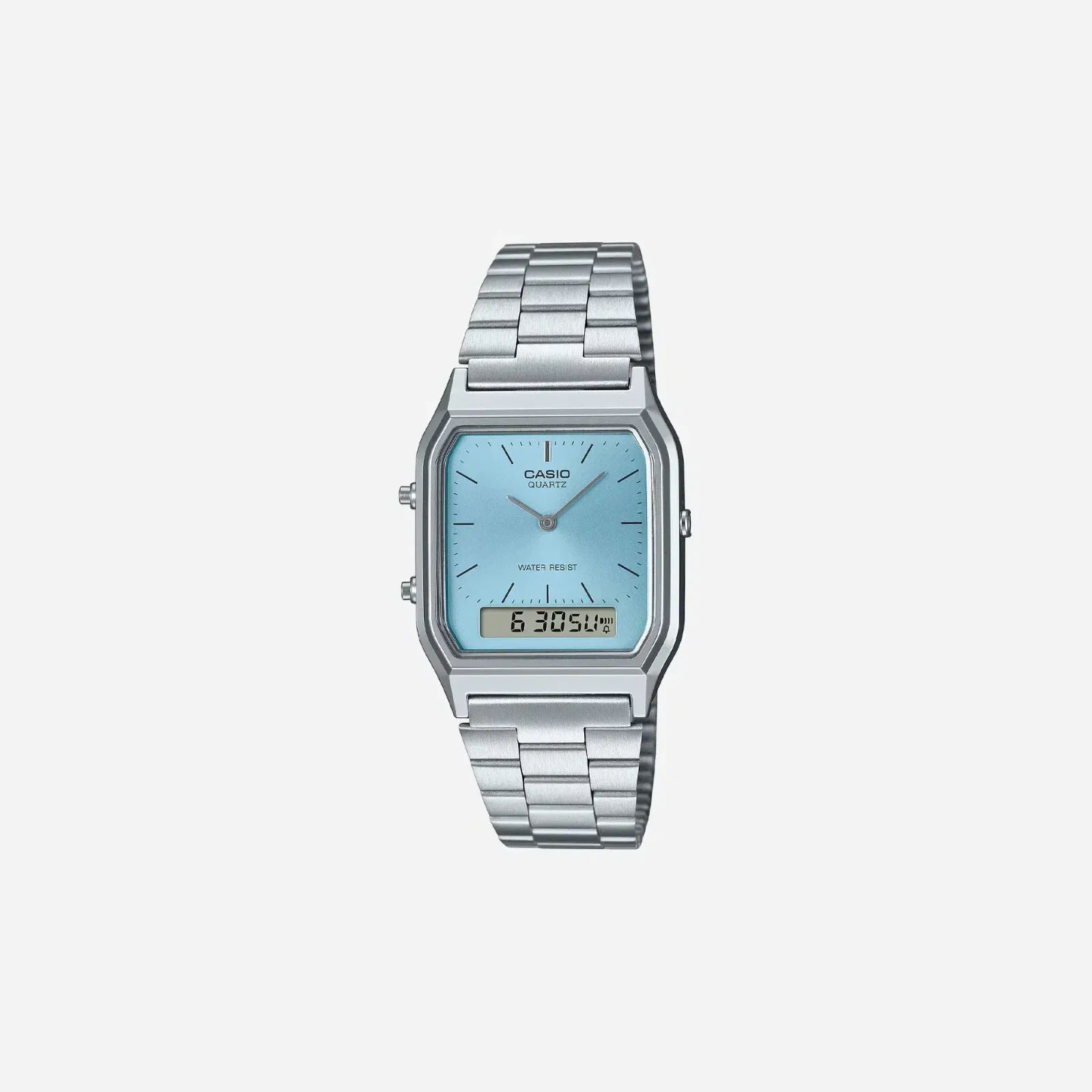 Casio Vintage AQ-230A-2A1MQYDF Quartz Ice Blue Dial Analog Digital Stainless Steel Watch