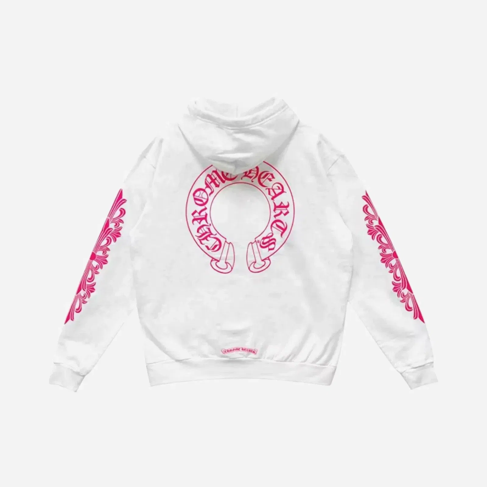 Chrome Hearts Pink Horseshoe Floral Sleeve Pullover Hoodie White