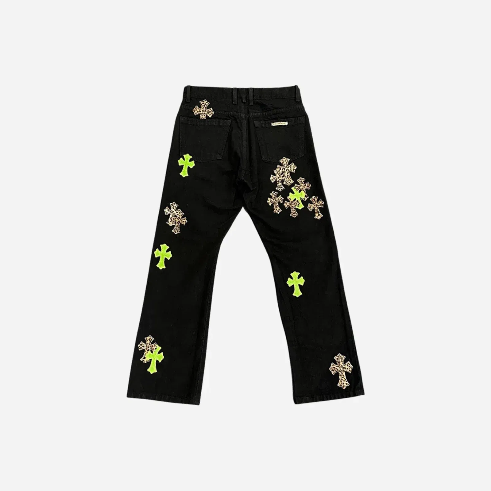 Chrome Hearts Green & Leopard Cross Patch Jeans Black