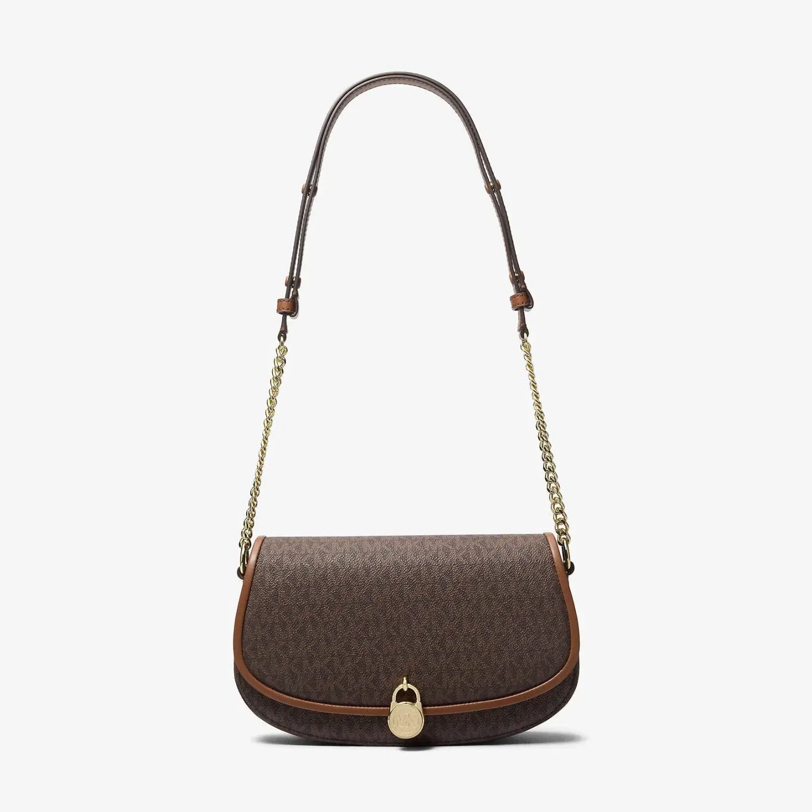Michael Kors Mila Medium Signature Logo Messenger Bag Brown