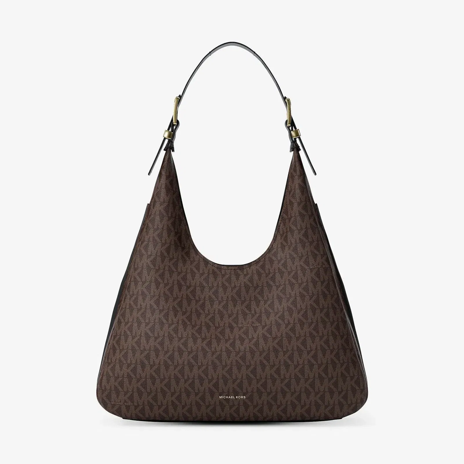 Michael Kors Nolita Large Signature Logo Shoulder Bag Brown-Blk