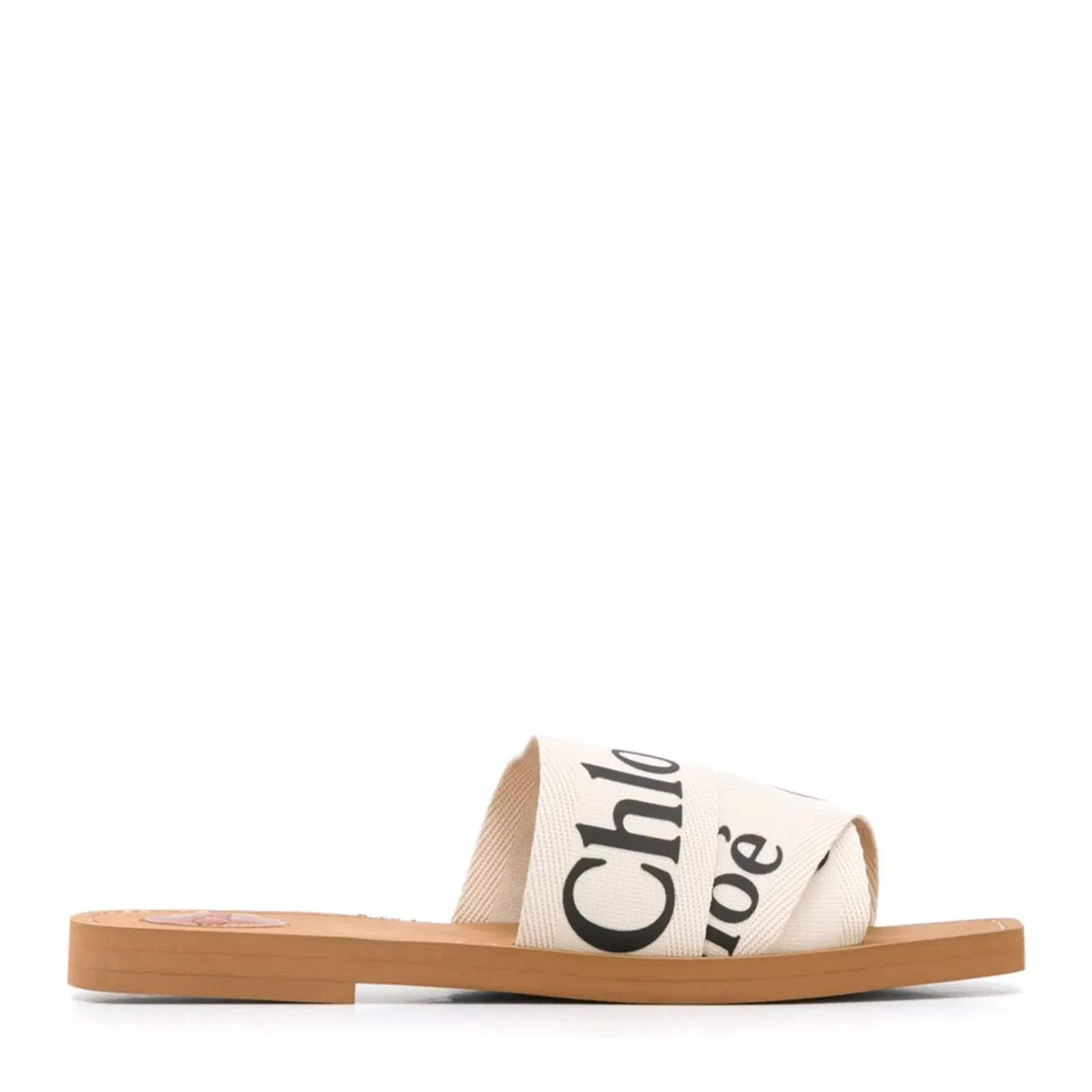 White Linen All-Over Logo Print Low Stacked Heel