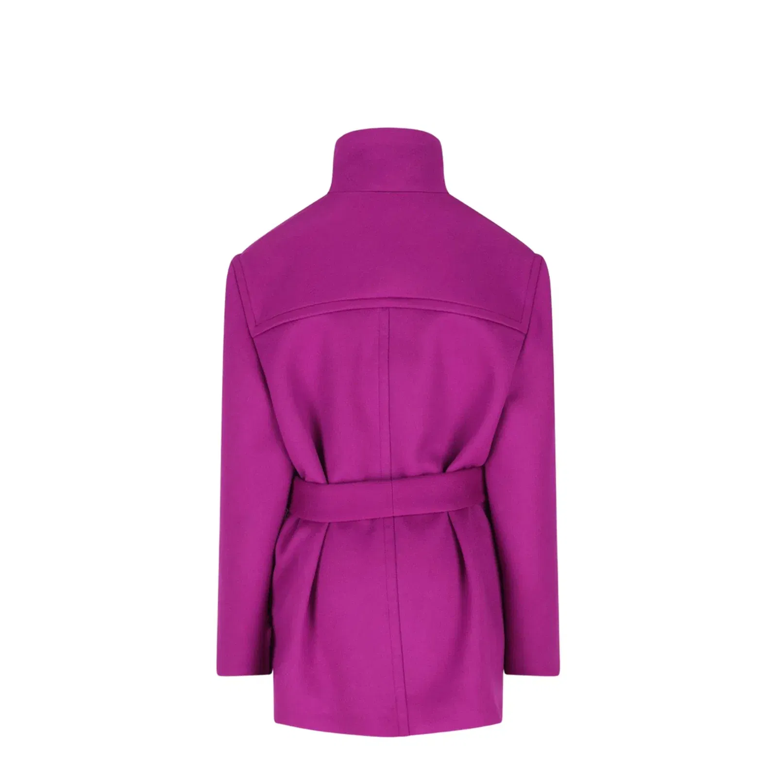Boxy Belted Coat in Wool in Purple