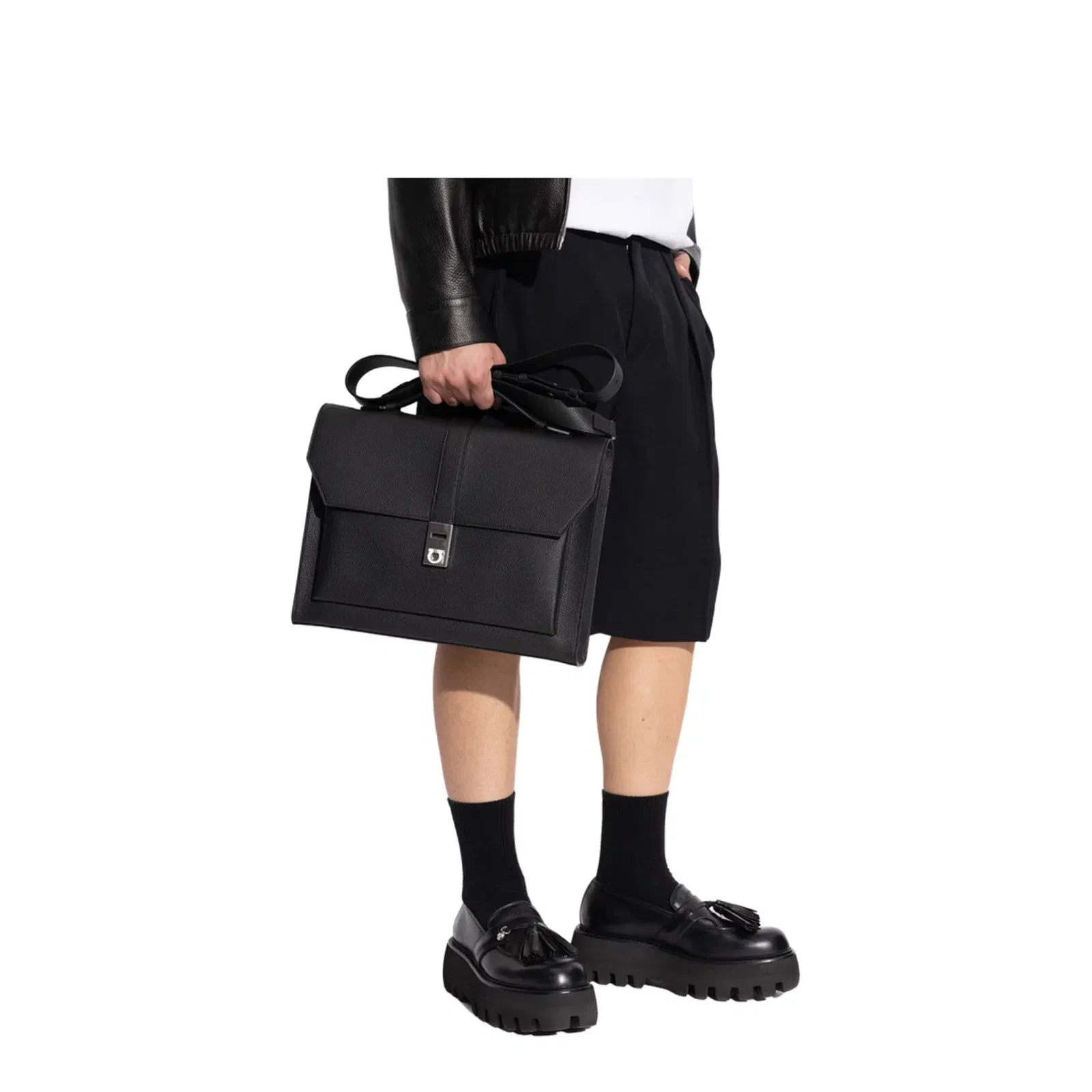 Hug Leather Briefcase - Black
