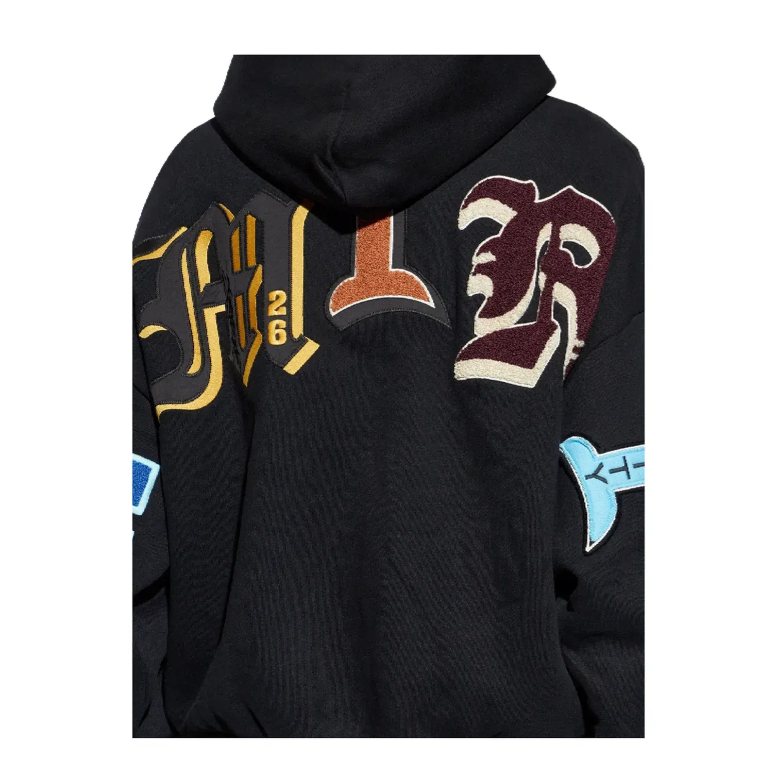 Patches Zipped Hoodie - Black
