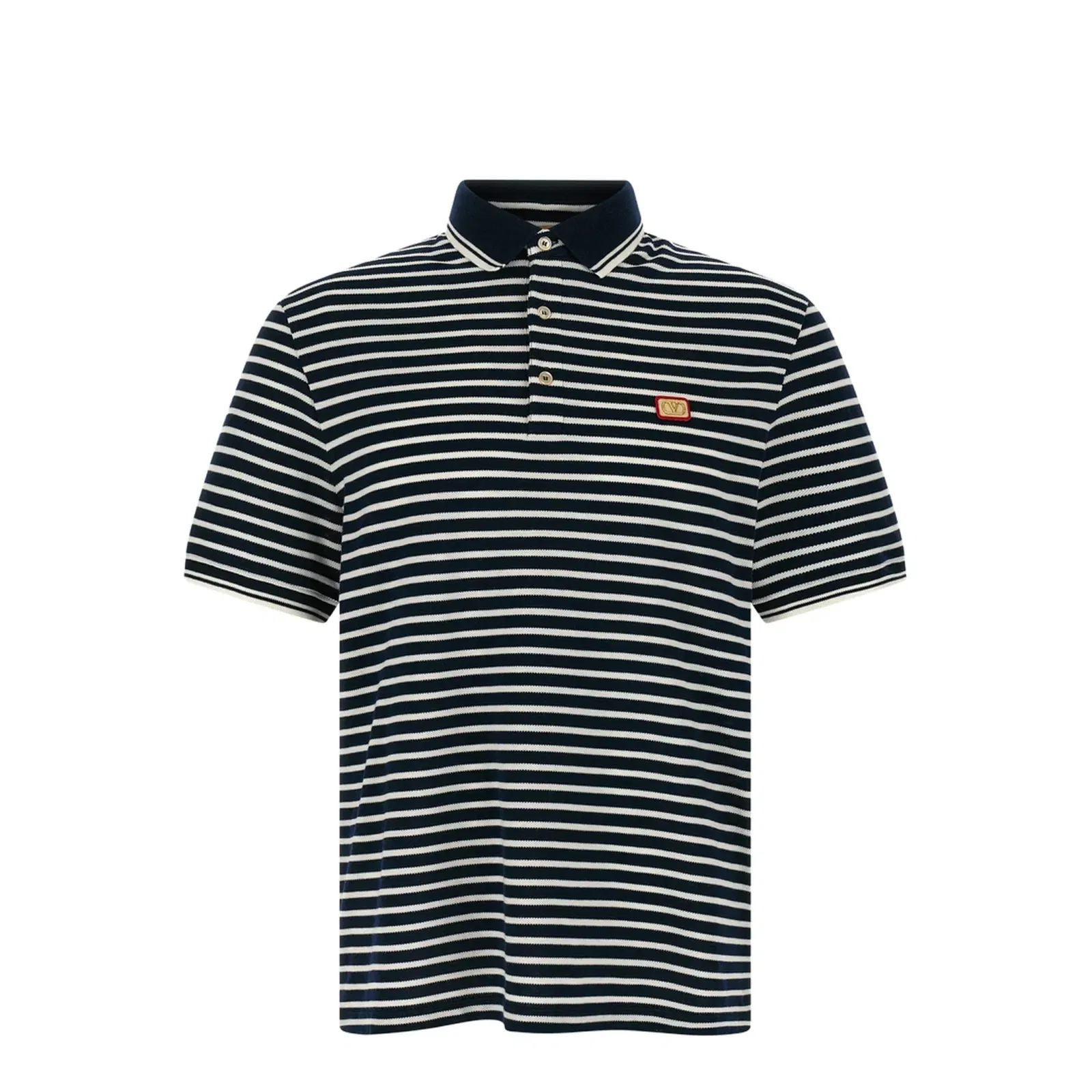 Striped Cotton Pique Polo Shirt - Black