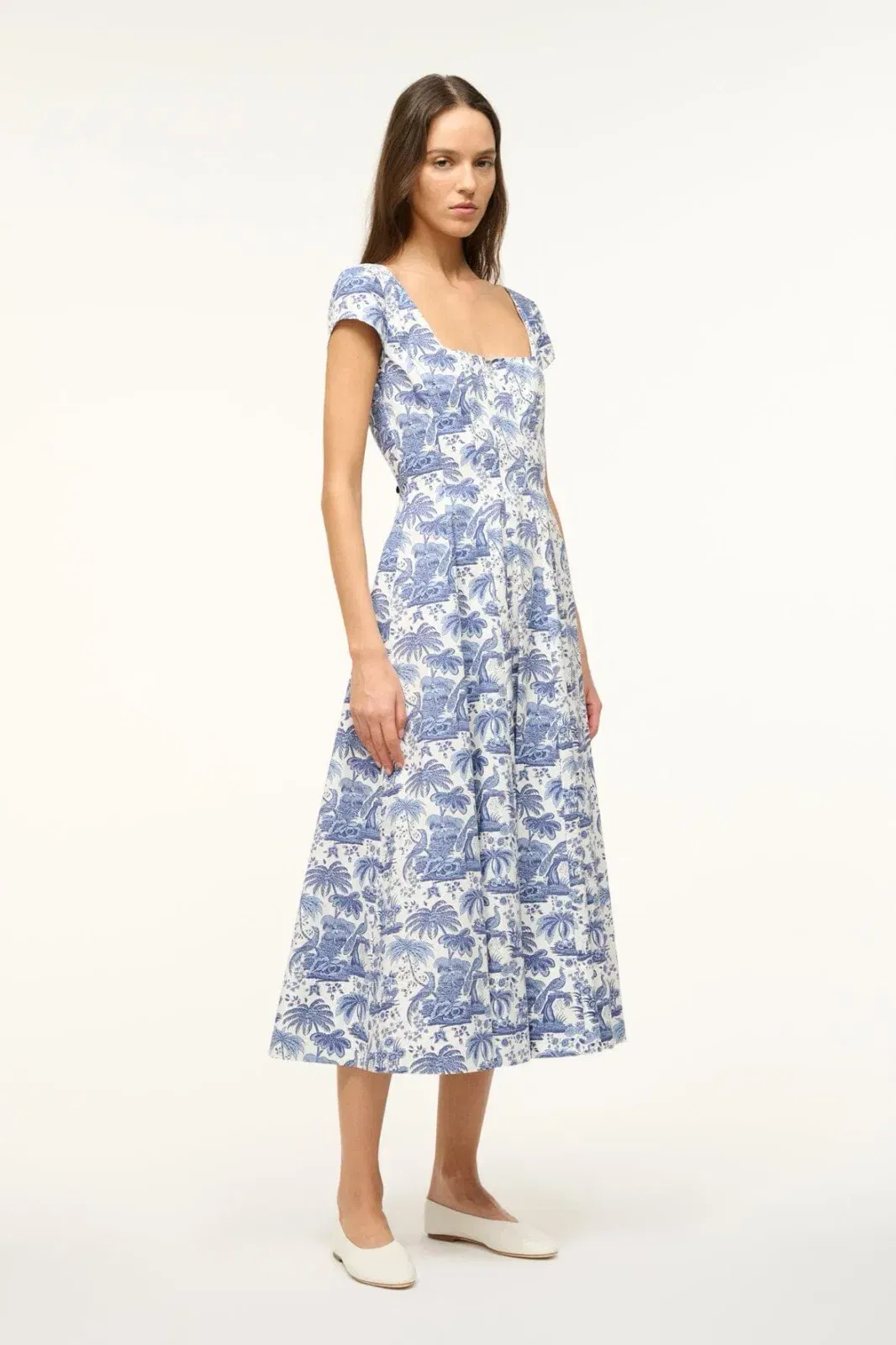SHORT SLEEVE WELLS DRESS BLUE TOILE