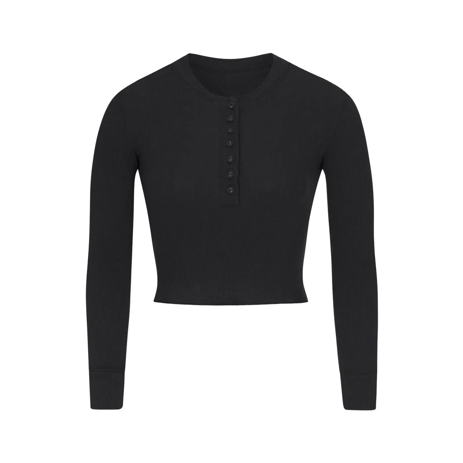 SKIMS COTTON RIB LONG SLEEVE CROP HENLEY SOOT