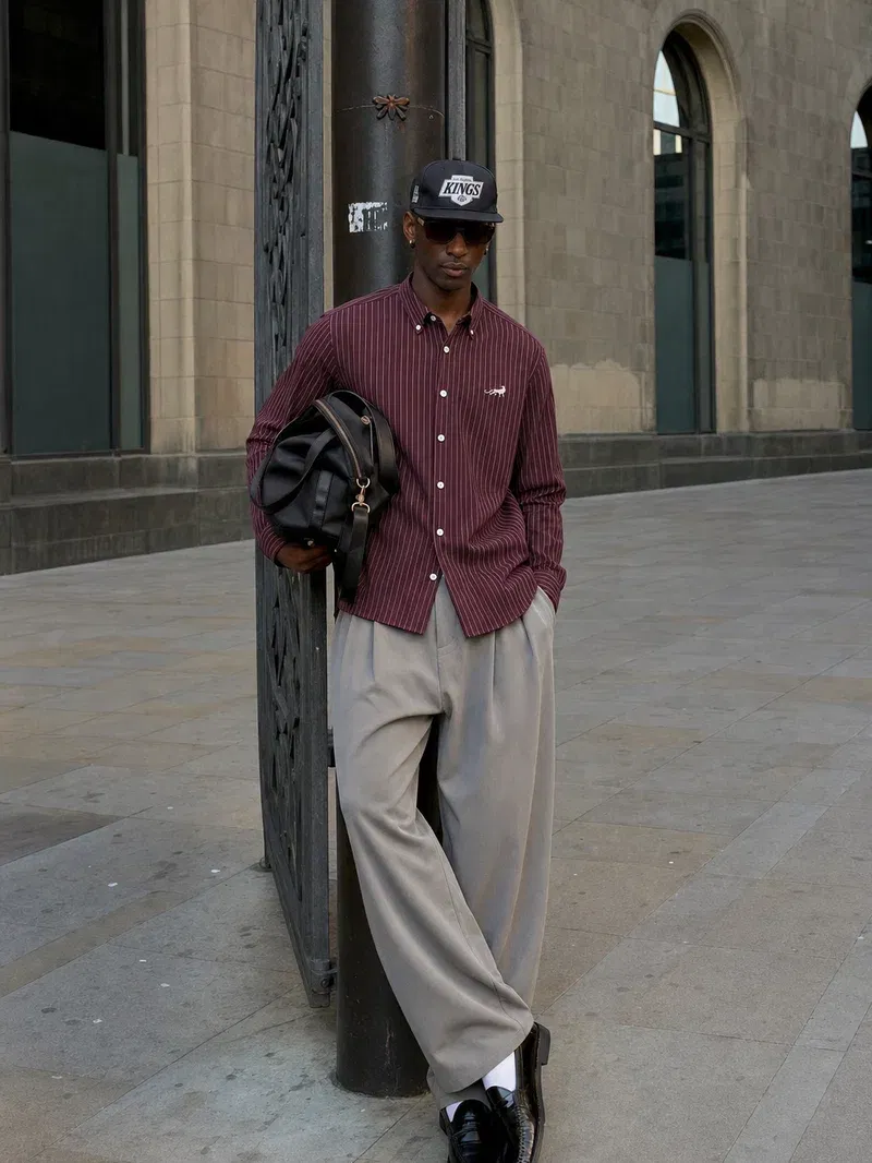 Valencrest Signature Stripe Shirt - Bordeaux Rouge