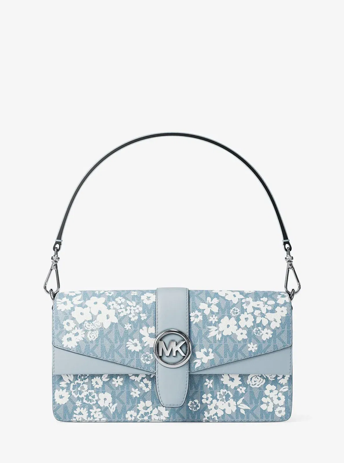 Michael Kors Greenwich Medium Printed Signature Logo Convertible Shoulder Bag Pale Ocean