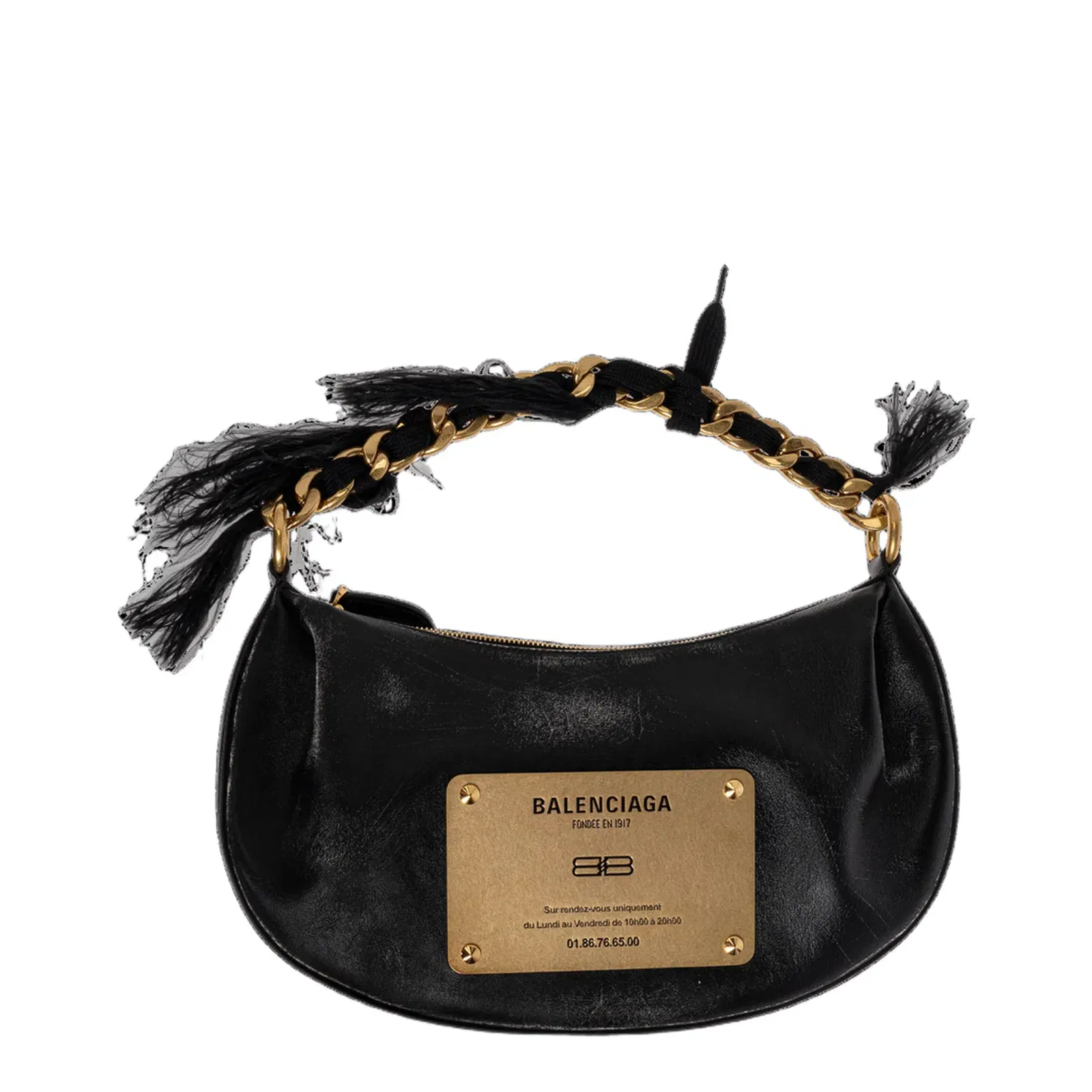 Leather Shoulder Bag Vintage Effect - Black