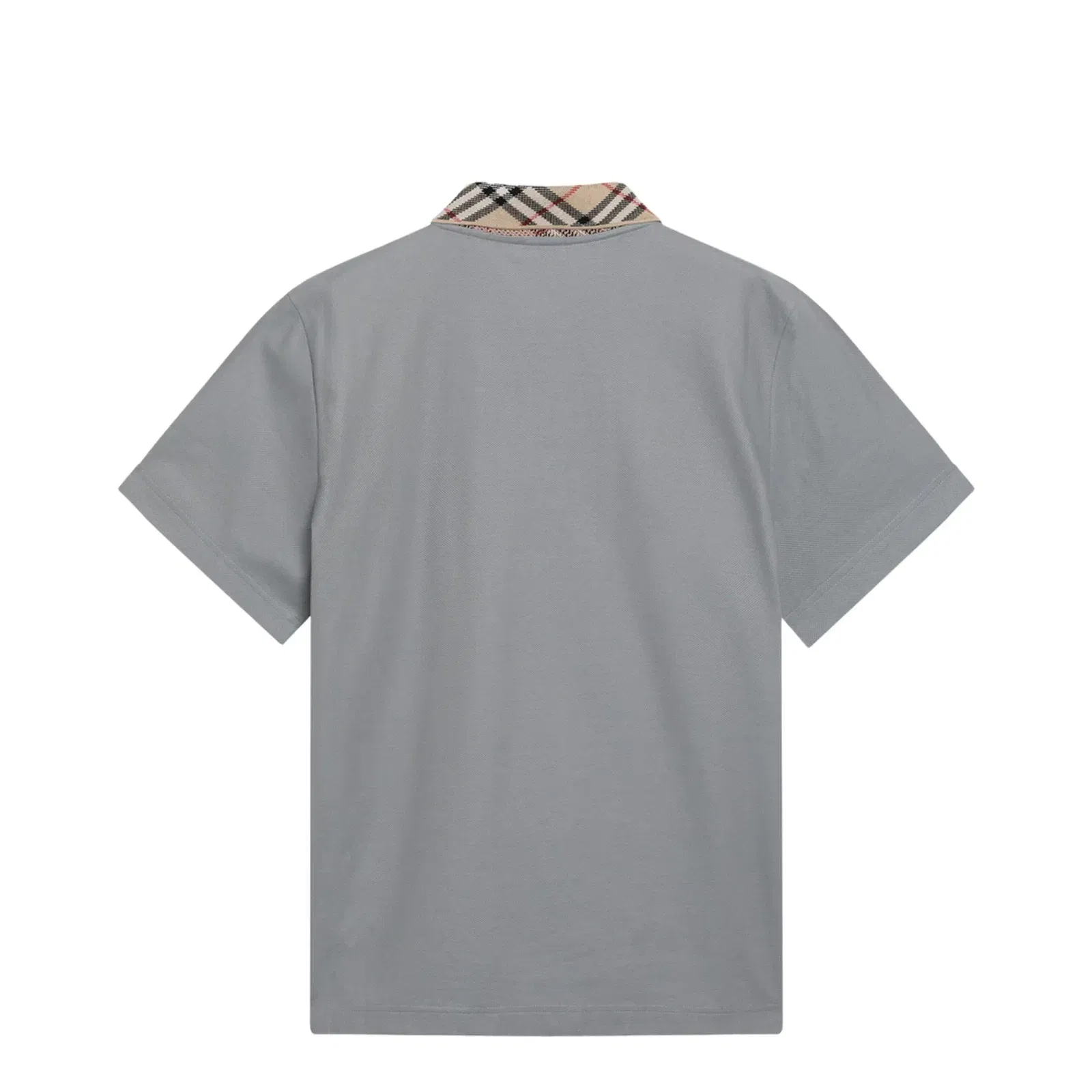 Grey Cotton Polo with Check Collar