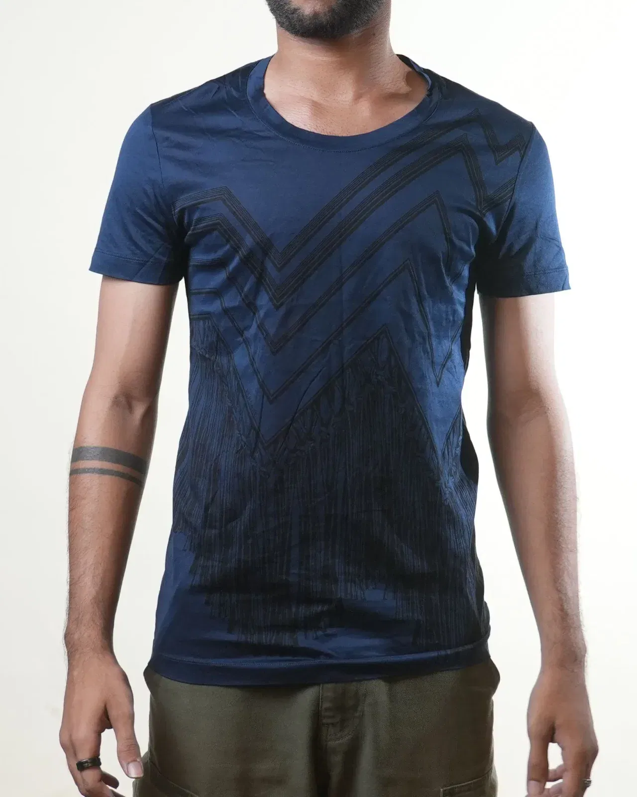 Versace Navy Blue Black Print T-Shirt (S)