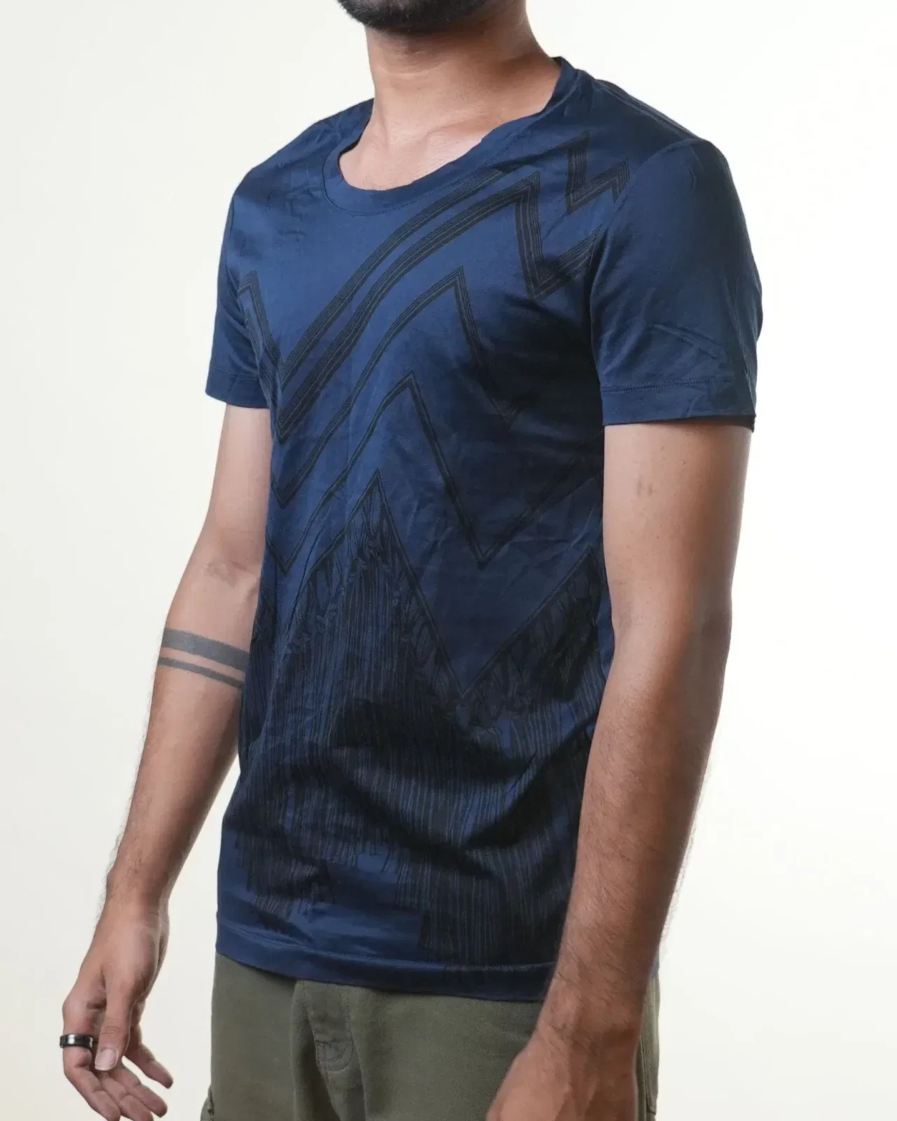 Versace Navy Blue Black Print T-Shirt (S)