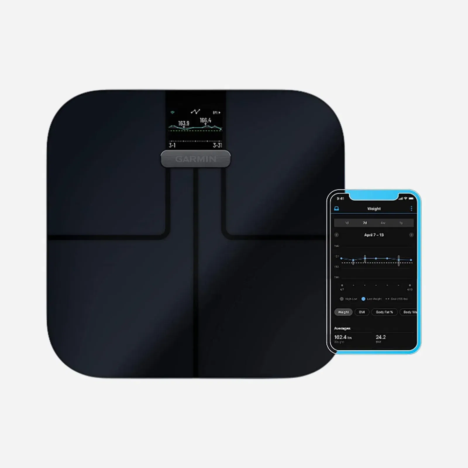 Garmin Index S2 Smart Scale Black, Measure Body Fat, Muscle, Bone Mass, Body Water% and More