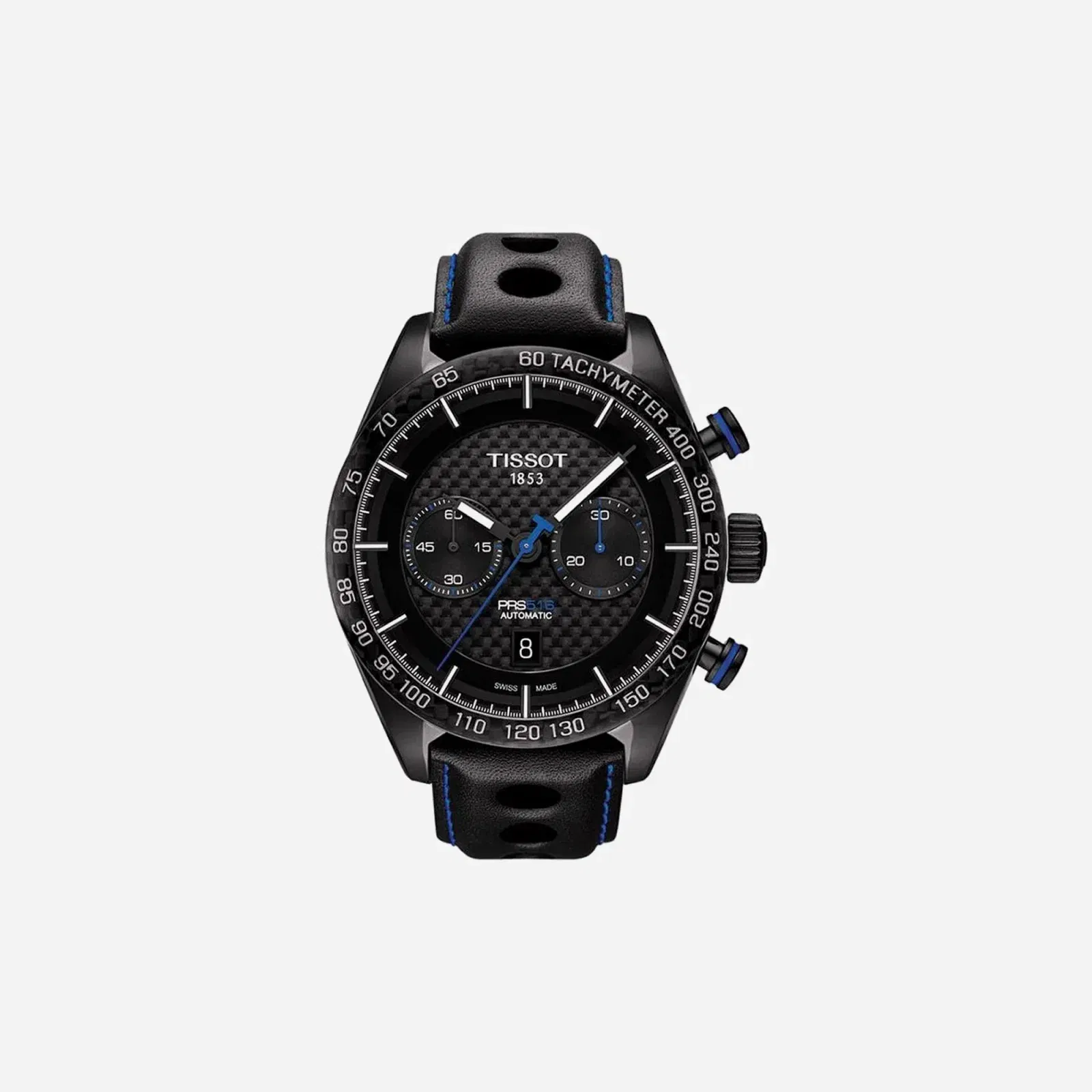 Tissot PRS 516 Automatic Chronograph Black Dial Black Leather Strap Watch